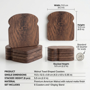 Juego de Posavasos de Madera con Forma de Pan, Diseño de Tostada, para Bebidas, de Madera de Nogal Maciza, para Tazas de Café, Decoración de Mesa - Product Image 2