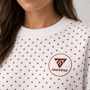 <b>Women's</b> White Crewneck <b>Sweatshirt</b> with Rust <b>Red</b> Allover Polka Dots Long Sleeve Custom Logo - Product Image 6