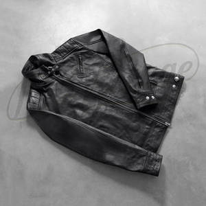 Blouson moto moderne noir en cuir véritable pour homme - Veste de motard ajustée en peau de mouton de qualité supérieure avec détails multi-zippés - Product Image 6