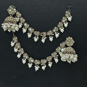 Pendientes Jhumki con Cadena de Perlas Kan, Jewelemarket 10575574WH - Product Image 1