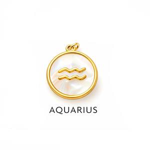 Colgante redondo de Madreperla con signo zodiacal Piscis, chapado en oro, hecho a mano, pequeño amuleto de joyería para mujer - Product Image 3