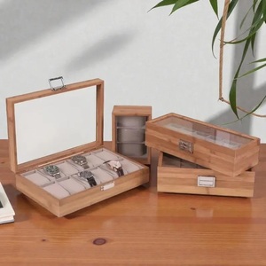 Boîte à montres en bois naturel écologique avec vitrine en verre pour 36, 10 ou 12 montres, organisateur de table durable - Product Image 3