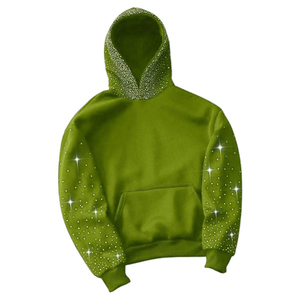 Sweat à capuche Hip Hop coupe classique vintage de luxe décontracté, épais, délavé à l'acide, motif à pois en strass, pour l'hiver, fourniture ODM OEM - Product Image 1