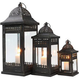 Ensemble de 2 lanternes à bougies noires modernes avec poignée dorée, lanterne suspendue en verre pour la décoration de table de mariage, de la maison ou du patio - Product Image 5