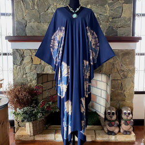 Vestido Caftán de Rayón Azul Marino con Estampado Shibori Tie Dye, Estilo Boho, para la Playa, Corte Holgado - Product Image 1