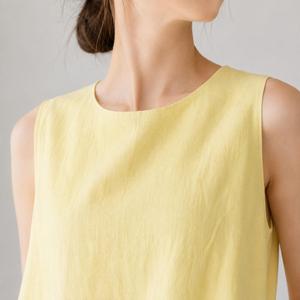 Women Boho Yellow Plain Linen Maxi <b>Dress</b> With O-neck Sleeveless <b>Loose</b> Fit A-Line Casual Summer Wear - Product Image 3