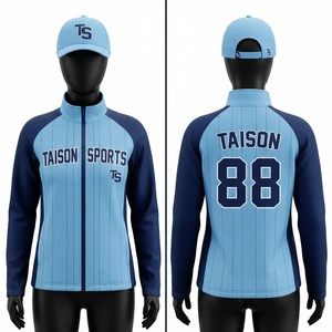 Veste d'entraînement de baseball unisexe, polaire premium 330 GSM, à capuche, bleu clair marine, manches raglan, fermeture éclair, logo personnalisé par transfert thermique - Product Image 1