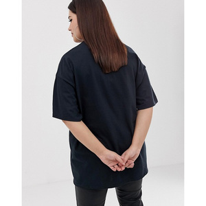 เสื้อยืดคอกลมโอเวอร์ไซส์สำหรับผู้หญิง สีพื้น ทรงยาว หลวม ใส่สบาย ผ้าคอตตอนเจอร์ซีย์ แขนสั้น ใส่ได้ทุกฤดู - Product Image 1