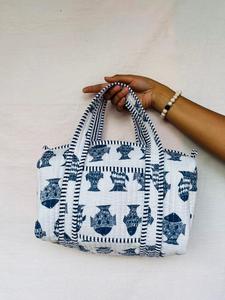 Handmade Eco-Friendly Lightweight Cotton Duffel <b>Bag</b> Fish Pattern Quilted Design <b>Large</b> Capacity Casual Travel <b>Tote</b> Zipper Closure - Product Image 1