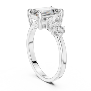 Luxury 18K <b>White</b> Gold Alloy Emerald Cut Moissanite Engagement Ring with Round <b>Side</b> Stones | Modern Bridal Ring for Women Party - Product Image 2