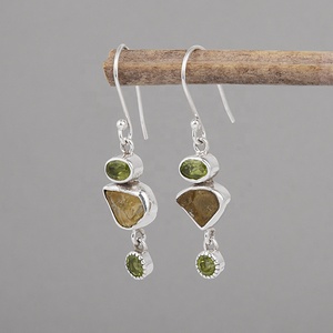 Wholesale 925 Sterling <b>Silver</b> Natural Peridot & Citrine Birthstone Dangle <b>Earrings</b> Handmade Gemstone Jewelry for Women - Product Image 3