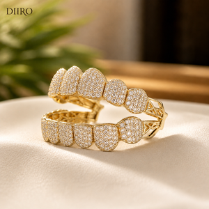 Grillz en Moissanite, taille brillant rond, micro-incrustation de diamants, unisexe, plaqué or 10K, bijoux de fête - Product Image 4