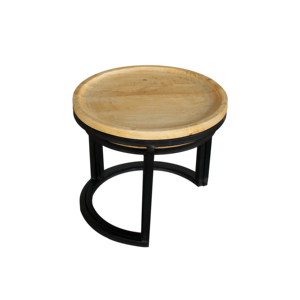 Round Wooden Nesting Coffee <b>Table</b> Set of Two Solid Timber Tray Top with <b>Black</b> Metal Frame Modern Living Room <b>Side</b> <b>Tables</b> Duo - Product Image 2