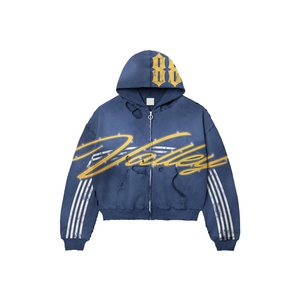 Design Your Own Distressed Men's 2 Piece Sweat Suits Long Sleeve Y2K Rhinestone Graphic Zipper Hoodies and Flared <b>Sweatpants</b> <b>Set</b> - Product Image 4