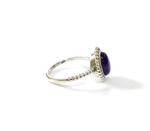 Bague en argent sterling 925 faite à la main sur mesure, forme ovale, pierre violette, bordure à pois, bande élégante, bijoux fins - Product Image 3