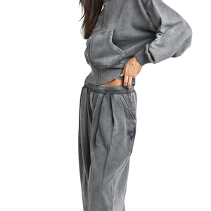 Women Cropped <b>Zip</b> Hoodie Tracksuit Set Relaxed Sweatshirt Wide Leg <b>Trousers</b> Elastic Waist Two Piece Lounge Outfit Wholesale Wear - Product Image 6