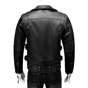 Chaqueta de Motocicleta de Cuero Genuino para Hombre, Cuello Camisero, Cierre de Cremallera, Corte Ajustado, Resistente al Viento, para Otoño - Product Image 2