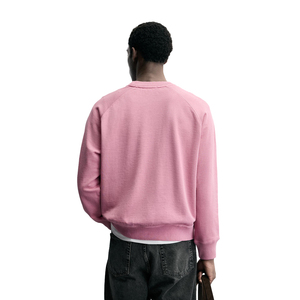 Sweat-shirt rose à col rond et manches raglan, coupe classique, couleur unie, tricoté 100% coton, décontracté, pour l'automne - Product Image 2