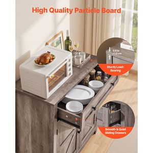 Mobile Bar Caffè Stile Rustico con 2 Ante Scorrevoli, Credenza Buffet per Casa, Tavolo Bar Caffè con Cassetti - Product Image 5