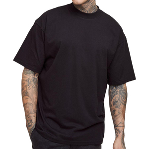 Men's Oversized Black Cotton Jersey T-Shirt Regular Sleeve O-Neck Casual <b>Blank</b> Design Regular Length Knitted Heavy <b>Weight</b> 270g - Product Image 4