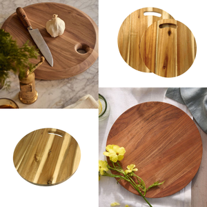Planche à découper ronde en bois d'acacia avec trou de suspension, planche de cuisine, planche de boucher, taille personnalisée, fabricant OEM ODM - Product Image 4