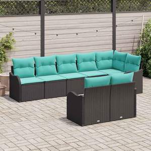 Ensemble de canapés de jardin en polyrotin noir et turquoise, 8 pièces - Product Image 3