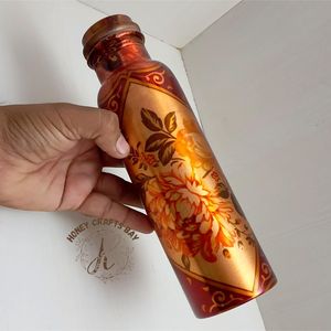 Copper <b>Water</b> <b>Bottle</b> With Bohemian Pattern Portable Travel Drinkware With Lid Blue And <b>White</b> Design - Product Image 2