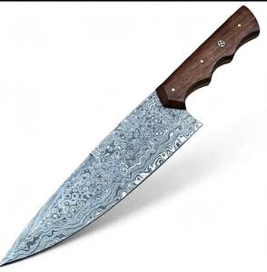 Couteau de chef artisanal en acier Damas avec manche en bois de noyer, outil de cuisine - Product Image 1