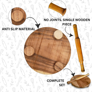 Ensemble Chakla Belan en bois avec support, planche à faire des roti et chapati, et rouleau à pâtisserie en bois fait main pour la pâte à pizza et la pâtisserie maison - Product Image 2