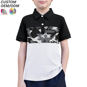 Vente en gros de polos personnalisés pour garçons et enfants, en tissu tricoté, avec impression compressée, design rayé, service OEM - Product Image 1