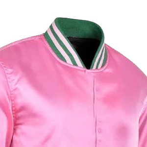 <b>Pink</b> Satin Varsity Jacket Unisex Regular Fit Turn-down Collar Button Closure Autumn Casual Wear - Product Image 4