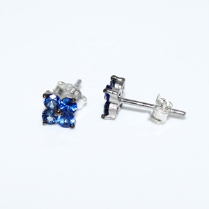 Wholesale 925 <b>Solid</b> Sterling <b>Silver</b> Natural Round Blue Sapphire Four Stone Floral Cluster Stud <b>Earrings</b> Memoria Jewels - Product Image 1