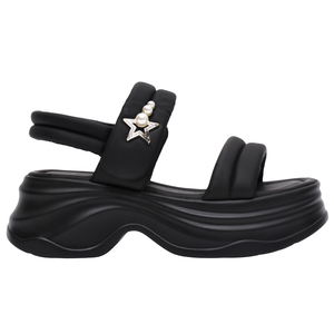 Sandalias de Plataforma con Tacón Grueso Ann's Negras y Crema con Decoración de Perlas, Estrellas y Diamantes de Imitación, Punta Abierta, Tiras de PU para Verano - Product Image 2