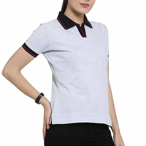Polo pour femme gris clair uni à manches courtes, décontracté, 100% coton, tissu tricoté, longueur normale - Product Image 6