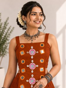 Vestido Tradicional Indio-Pakistaní para Mujer, Lehenga Choli, Falda Larga hasta el Suelo, Top, Vestido de Novia, Corte Regular, Secado Rápido, para Todas las Temporadas - Product Image 3
