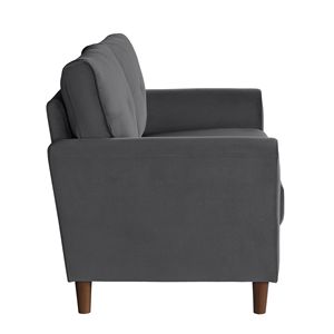 Gray <b>Velvet</b> Upholstered Modern Living Room Sofa 1pc Comfort <b>Loveseat</b> with Plush Tufted Detail and Solid Wood Frame - Product Image 4