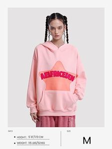 Aelfric Eden Pink Oversized Hooded <b>Sweatshirt</b> Flock Print Star Logo Unisex Regular Fit Autumn Streetwear - Product Image 2