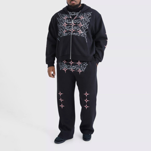 Conjunto Deportivo de Dos Piezas para Hombre, Talla Grande, Informal, Ecológico, de Forro Polar Estampado, Sudadera con Capucha y Pantalones Deportivos, para Invierno - Product Image 1