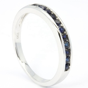 Wholesale OEM Luxury Band Design High Quality 18k Solid White Gold Rhodium Plated Classic Blue Sapphire Mens Ring - Product Image 2