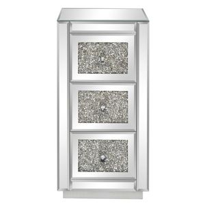 Comodino Argento Specchiato con 3 Cassetti in Cristallo per Soggiorno e Camera da Letto - Product Image 1