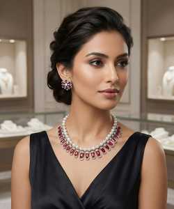 Indian Bridal Kundan <b>Necklace</b> Set Girls Women party with Rose Quartz Pear Cut Crystals and <b>Matching</b> Earrings for Wedding - Product Image 3
