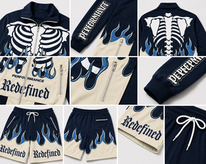 Windbreaker <b>set</b> Mens Street wear Track Jacket & Shorts <b>Set</b> Oversized Zipper Design Flame Skeleton Print Breathable Polyester - Product Image 6