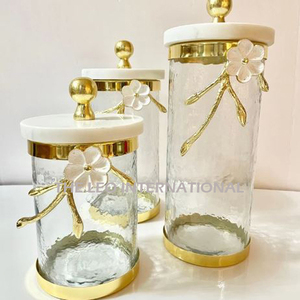 Most Popular Canister Storage Jar Candy <b>Snack</b> Metal Stainless Steel Marble Lid Glass Gold Plated Kitchen Ware - Product Image 2