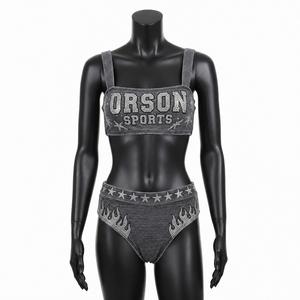Orson Sports Rhinestone <b>Bikini</b> <b>Set</b> Women Sparkly Crop Top High Waist Bottom Glam Beachwear Outfit - Product Image 5