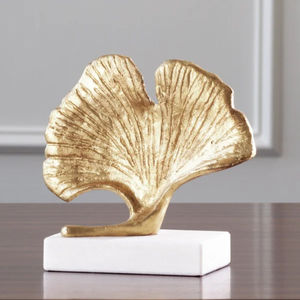 Escultura de Hoja de Ginkgo Dorada con Base de Mármol, Adorno de Mesa con Plantas, Estatua Moderna para Decoración del Hogar, Sala de Estar, Regalo de Boda - Product Image 2