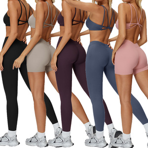 Ensemble de yoga 2 pièces en Spandex et Nylon respirant, ensemble de yoga 3 pièces en Spandex et Nylon, ensemble de yoga écologique en Spandex taille mi-haute - Product Image 1