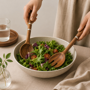 Handcrafted Wood Salad Server Set Long Handle Sustainable <b>Serving</b> <b>Spoons</b> & Forks for Home Restaurant and Hotel Kitchenware - Product Image 5