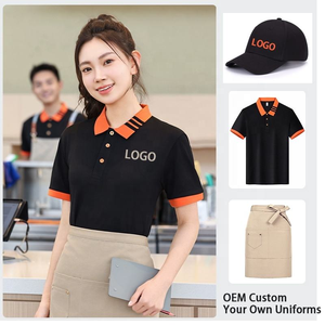 Custom Your Logo Black Color <b>Orange</b> Brown Neck Short-Sleeved Twill <b>Polo</b> Shirt for Hotel Staff Summer Hotel Restaurant Worker - Product Image 6