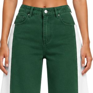 Custom Green <b>Women</b> Wide Leg <b>Jeans</b> High Waist Loose Fit Denim Pants Casual Streetwear Fashion Trousers Trendy Baggy Style Apparel - Product Image 5