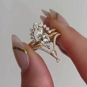 แหวนเพชรทรงมาร์คีส์ 2.01 กะรัต ผลิตในห้องปฏิบัติการ ดีไซน์เรียบหรู 3 วง ประดับเพชรแบบคลัสเตอร์ ทองคำแท้ 14K สำหรับผู้หญิง ดีไซน์แหวนแยกส่วน เหมาะสำหรับเป็นแหวนหมั้น เครื่องประดับชั้นดี - Product Image 1